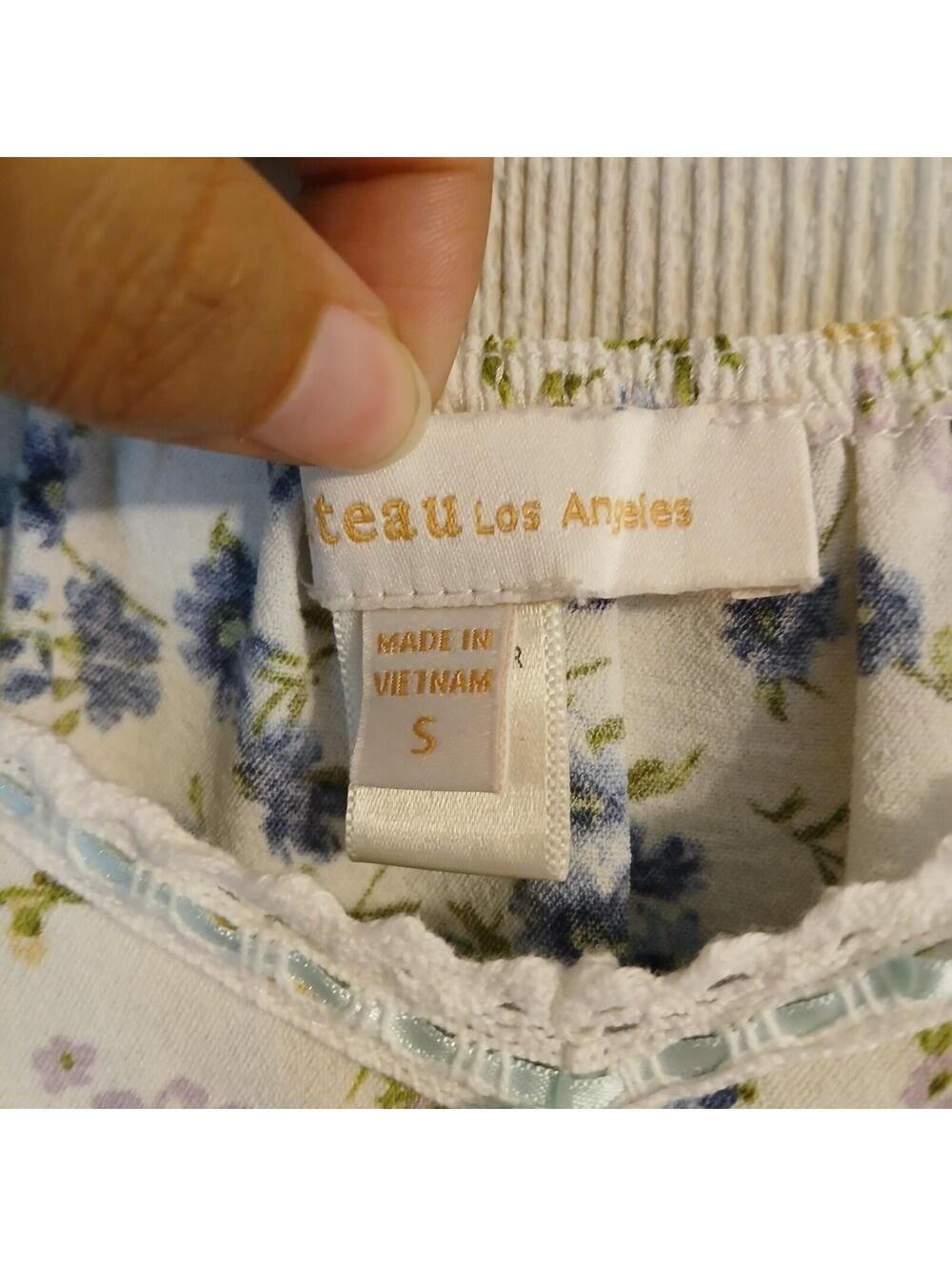 Monteau Floral Print Short Sleeve Dress Small Lace Edged V-Neck Midi Shift Pullo - Picture 7 of 9